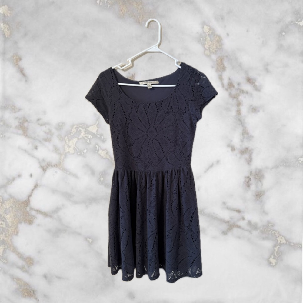 LC Lauren Conrad Blue Fit and Flare Dress Short Sleeve Casual